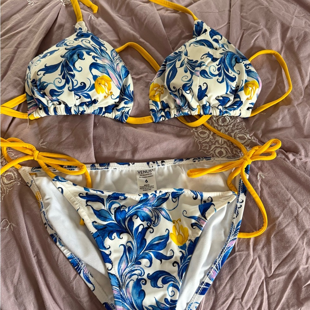 VENUS Blue & Yellow Floral String Bikini Bottom